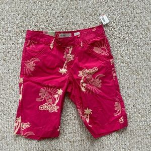 new floral hawaiian girls red/pink cargo shorts